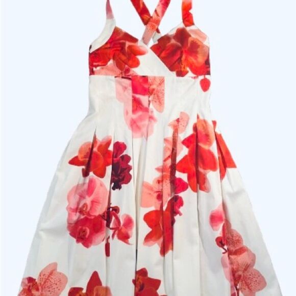 Calvin Klein Red and Pink Pleated Halter Dress - Picture 1 of 5